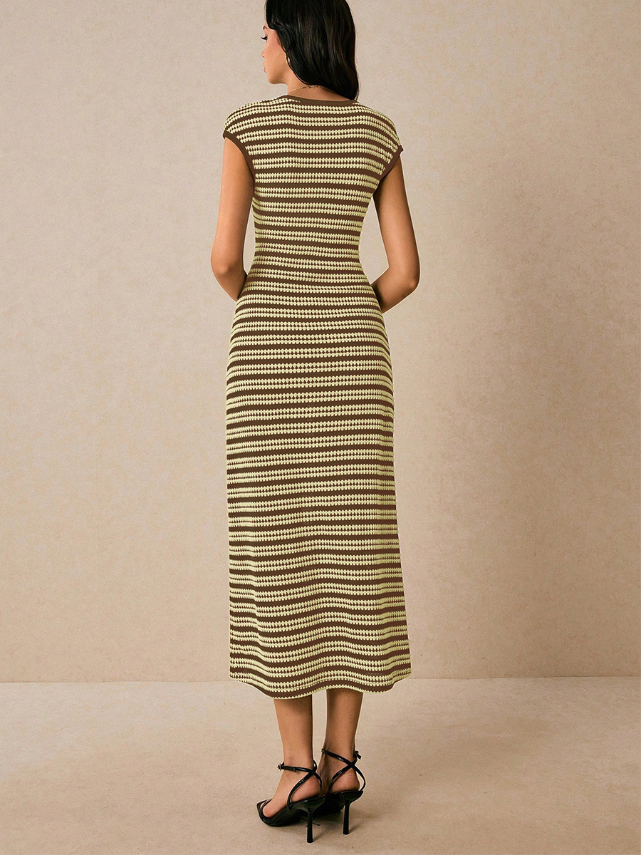 DR225 Women's Striped Knitted Long Dress