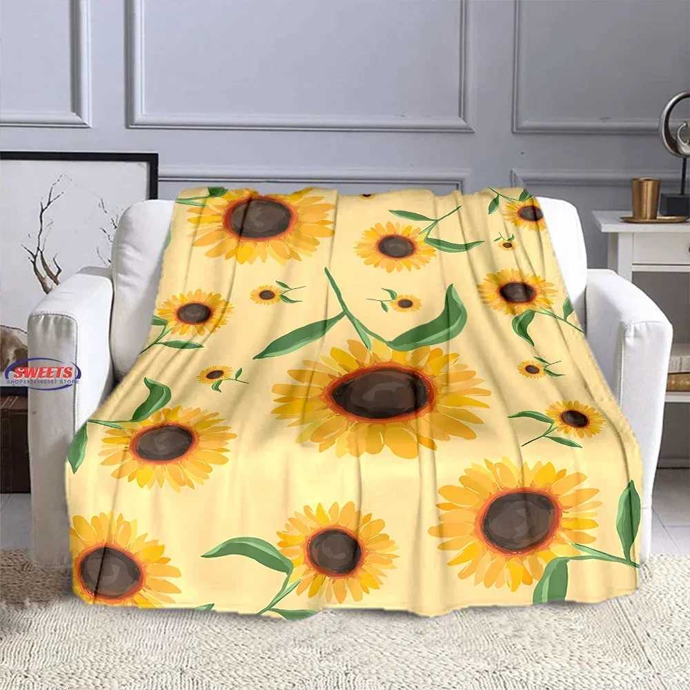 3D Printing Flower Theme Sunflowers Soft Flannel Blanket for Bed Bedroom Sofa PicnicThrow Blanket for Cover Outdoor Leisure Nap C251011