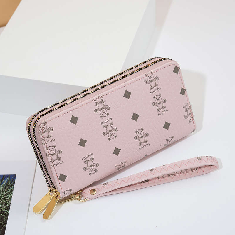 Women's Wallet 2025 New Korean Trend Bear Print Double Zipper Multi-Card Slot Portable Travel Fashion Phone Bag