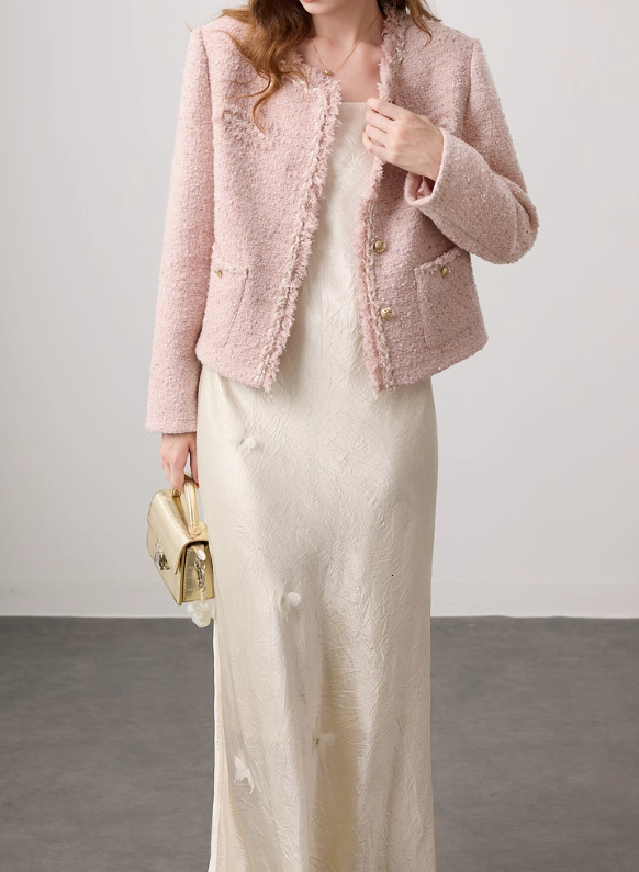 2025 Autumn/Winter New Top design Autumn/Winter Luxury New Shiny Thick Twill Round Neck Wool Short Coat W Designer Jacket