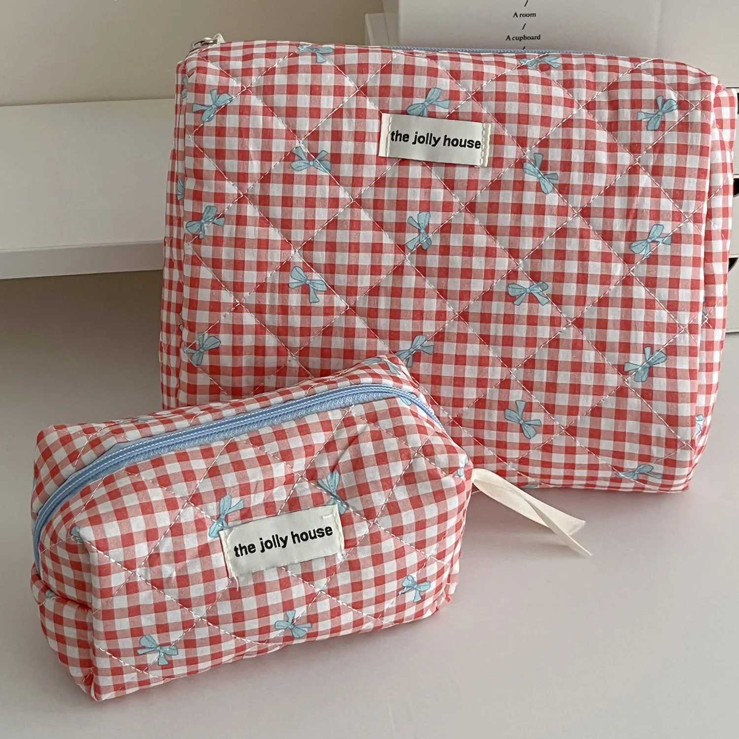 Large Capacity Sweet Plaid Ladies Cosmetic Bag Fi Cute Wens Storage Bags Portable Fem Makeup Cases Purse Handbags D251011