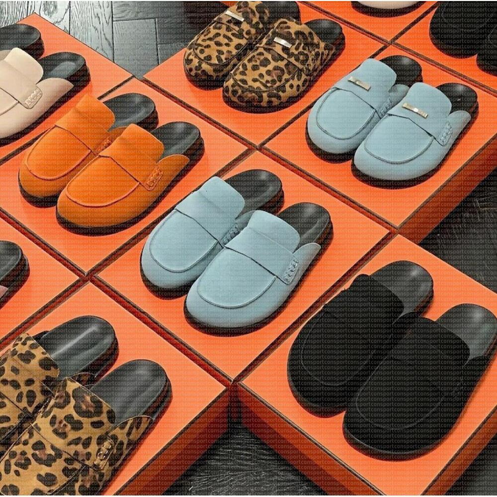 Designers Pantoufles Plat Scuffs Sandales Calfskin Mules Cosy Clog Lettre Impression Confort Chaussures Casual Platfo RM Mode Femmes Fluffy Chaus