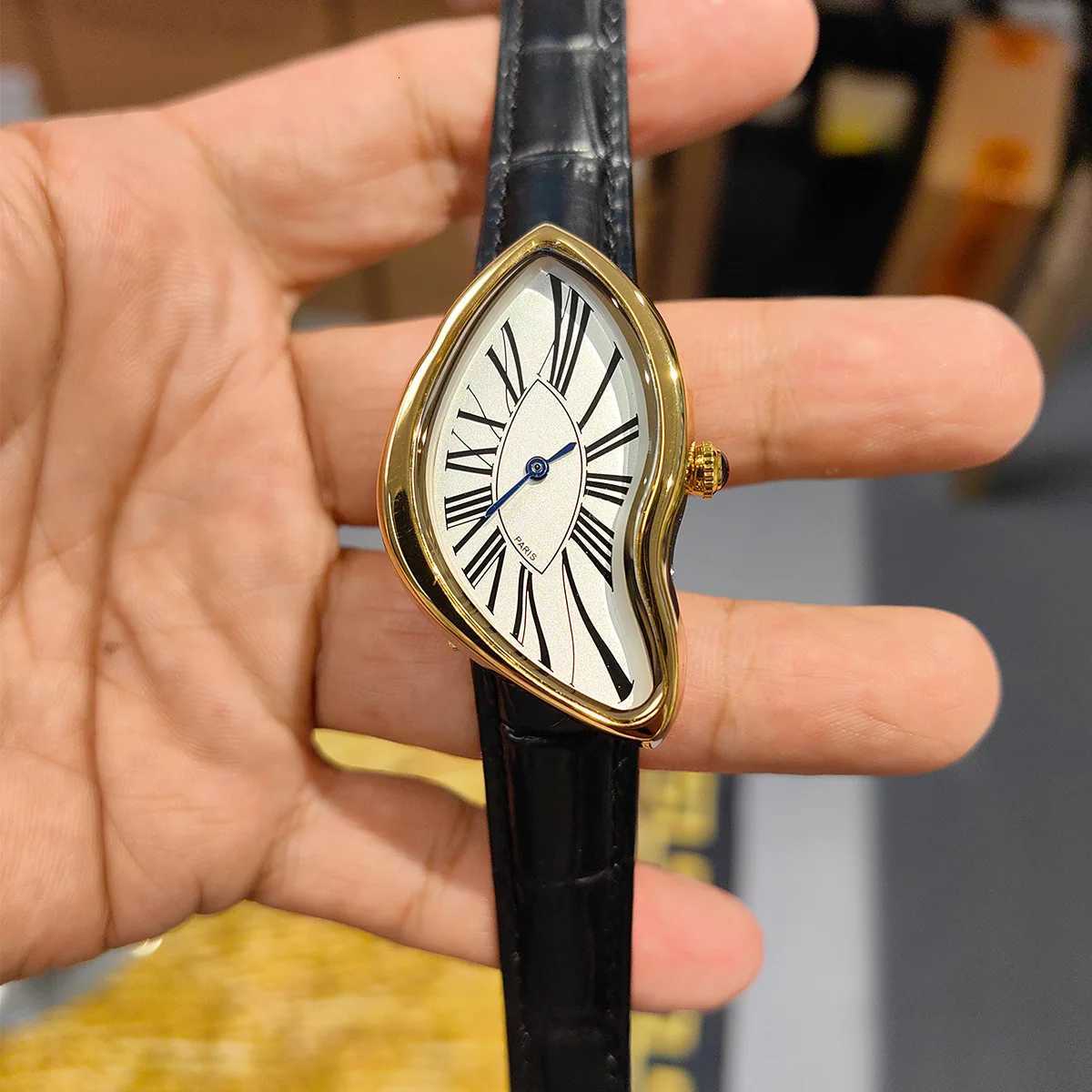 Luxury Men Watch Mens Quartz Wristwatch Unusual Black Leather Strap White Roman Numerals Dial Male Reloj Man Conceptual Clock Y251011