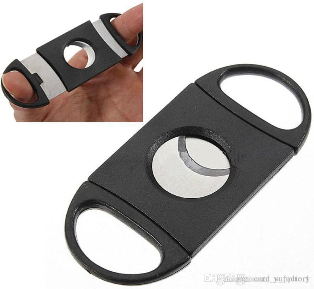Pocket Plastic Stainless Steel Double Blades Cigars Guillotine Cigar Cutter Knife Scissors Tobacco Black New Smoking Tool8019775