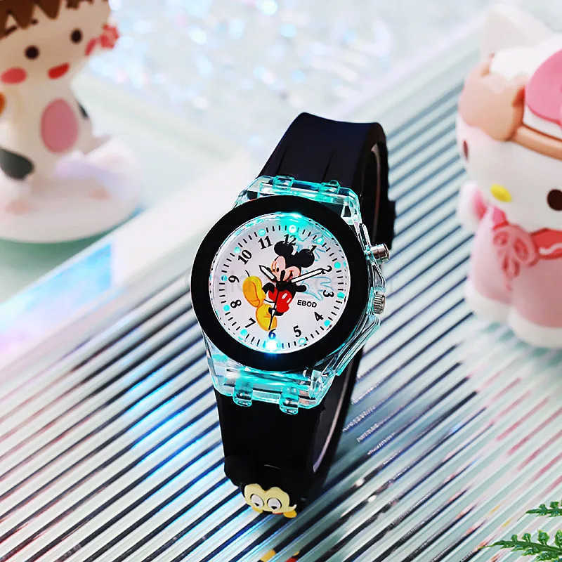 Disney Minnie Watch Mickey Mouse Childrens Flash Light Cartoon Figure Doll Electronic Watch Boys Girls Birthday Gift H251011