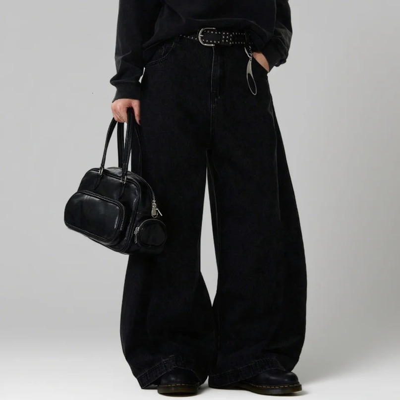 High Streets Summer Mens Jeans American Wide Leg Curved Knife Denim Pants Loose Solid Color Male Trendy Trousers 250729