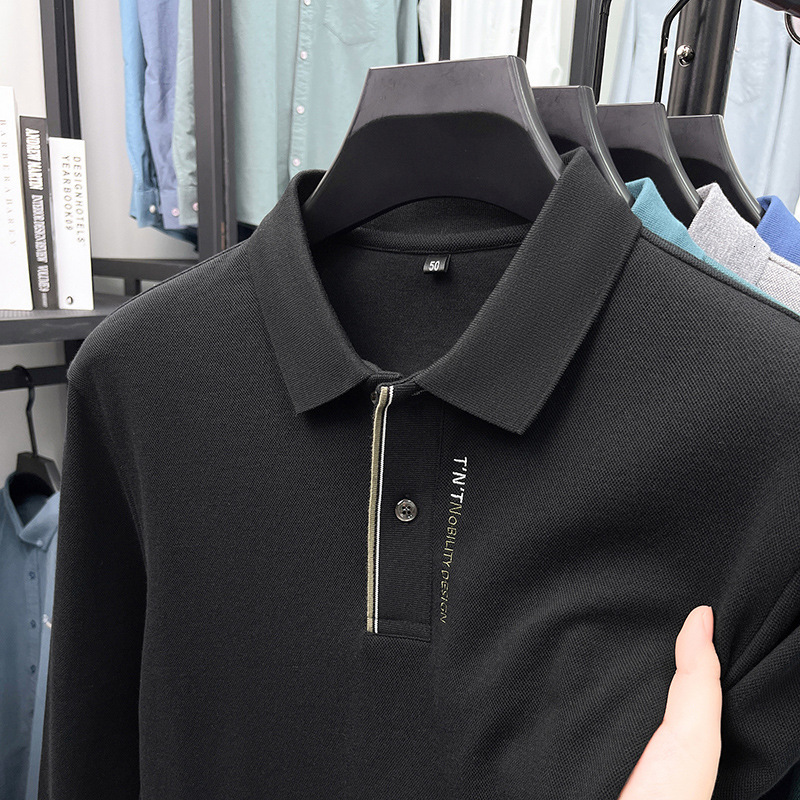 100% Cotton High-end Designer Shirt Spring And Autumn Split Hem Men's Long Sleeve Top Designer Hoodie Base Shirt Middle-aged Dad T-shirt Polo Shirt