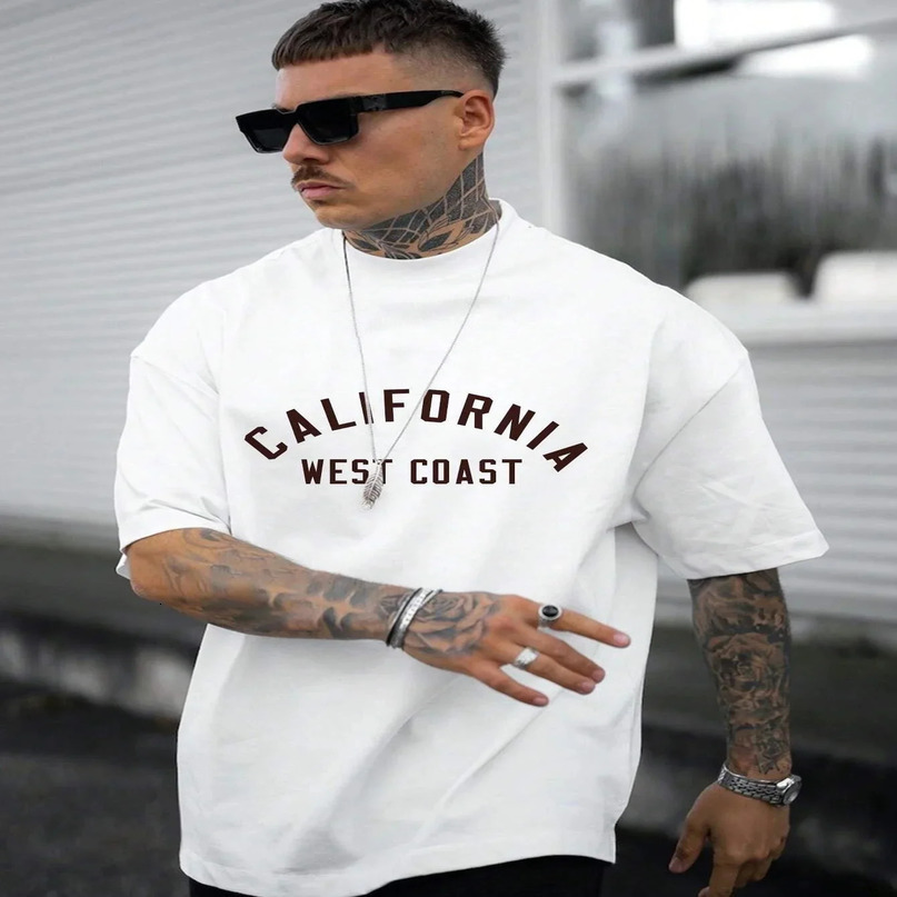 Tshirt Summer Fashion Mens English Letter Printing Pattern Casual Loose Street Fitness High Quality Cotton Top 240518