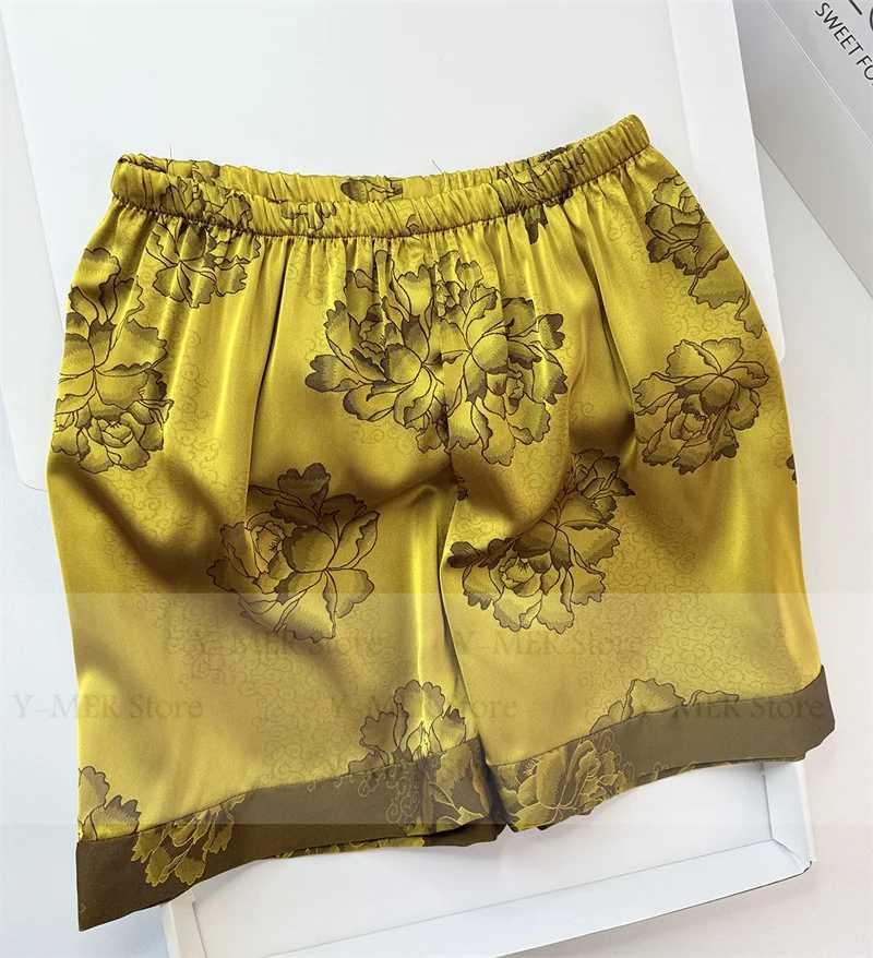 Yellow Jacquard Pyjamas Femme Women Elegant Home Clothes Short Sleeve Pijama Mujer Sexy Lace Trim Sleepwear Nightwear Summer New Y251010