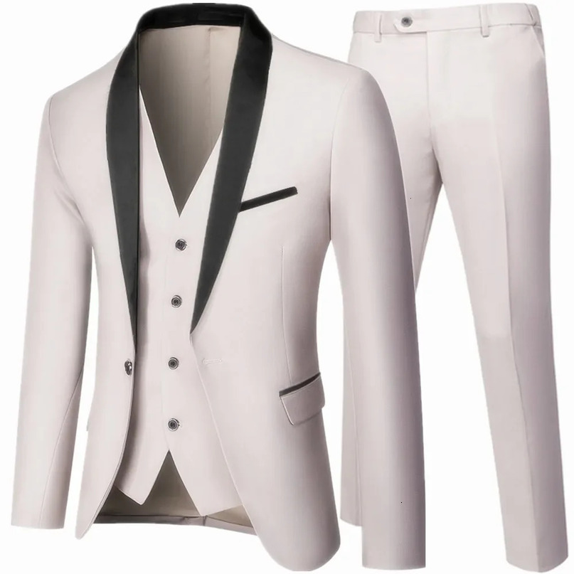 Black Men Autumn Wedding Party Three Pieces Set Large Size 5XL 6XL Male Blazer Coat Pants and Vest Fashion Slim Fit Suit 240430
