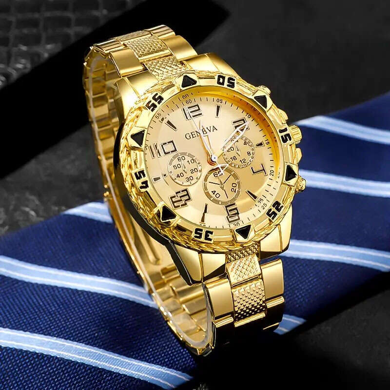 Steel Band Quartz Fashion Blue Light Glass Men's Three-Dial Watch