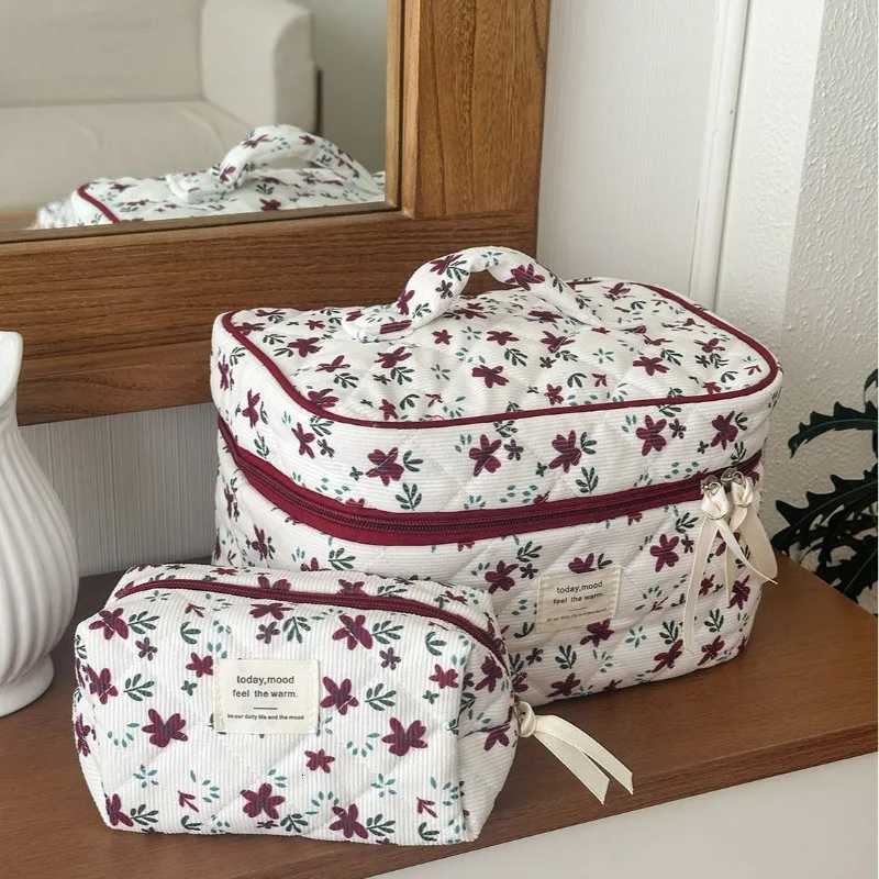 Fi Red Floral Tote Wen Bag Large Capacity Cosmetic Storage Bag Corduroy Makeup Pouch D251011