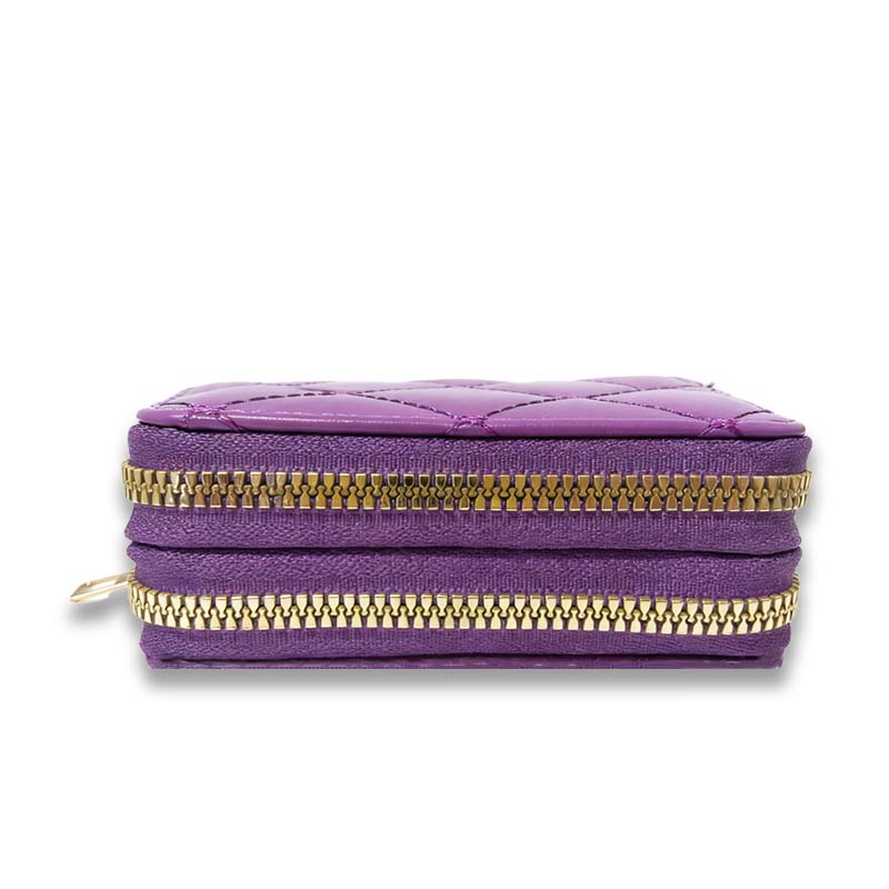 Wallets Women's Purple Quilted Zipper Wallet - Compact & Stylish Purse with Gold - Tone Pull, Ideal for Daily Essentials Storage XDSL