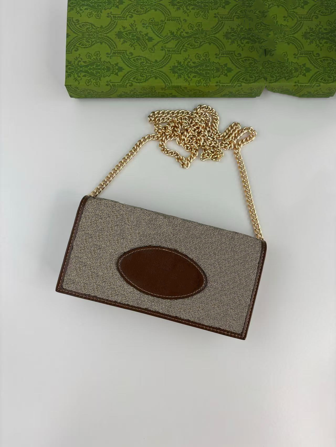 Luxury fashion designer wallet, women's simple classic canvas chain wallet, credit card coin storage bag, with dustproof bag and packaging box.