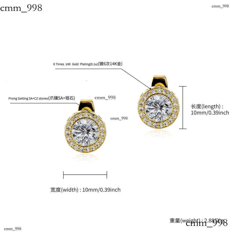 Round Stud Sterling Silver Inlaid with Zircon Women's Hip Hop Personality Couple Men's Earrings Gold Australia