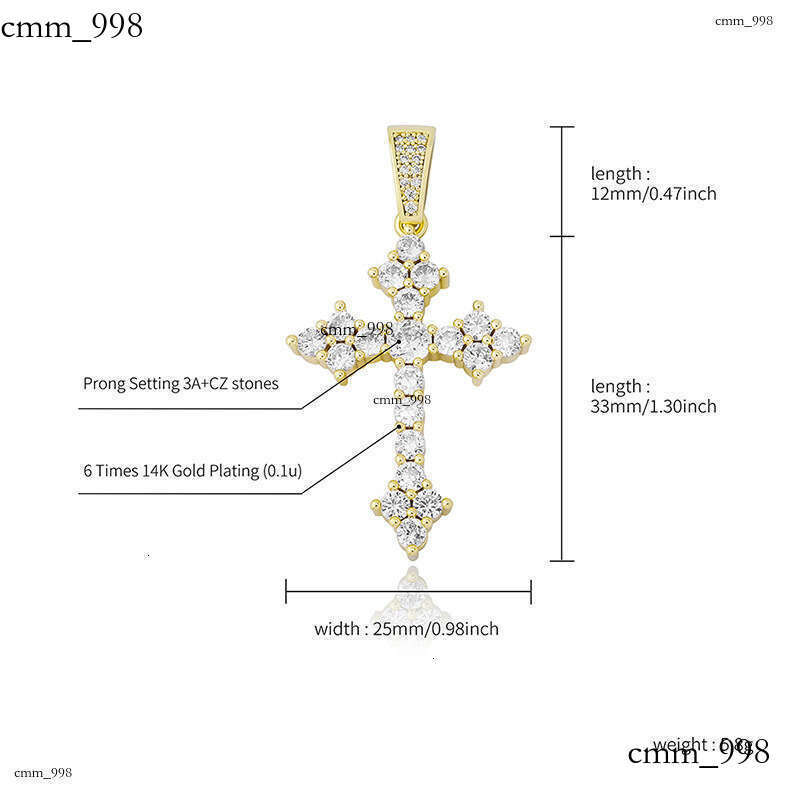 New Rose Flower Three-Leaf Cross Pendant Full Moissanite chain Hip-Hop Unisex Necklace Accessory
