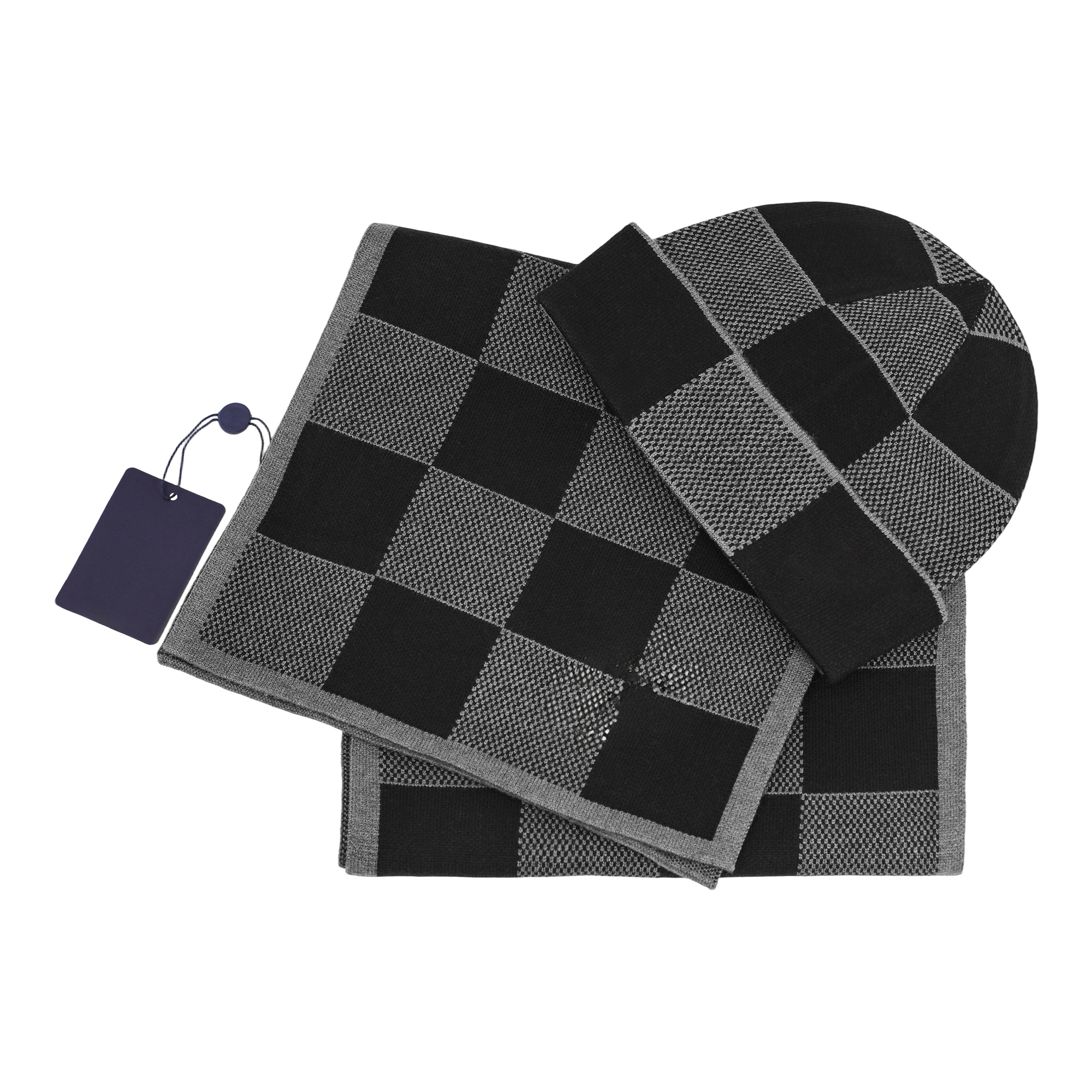 Scarves Sets Fashion designer hat scarf set luxury men's winter scarf brand snapback Seda satin checkered scarf skate skateboard cap black kc woman beanie T227-2