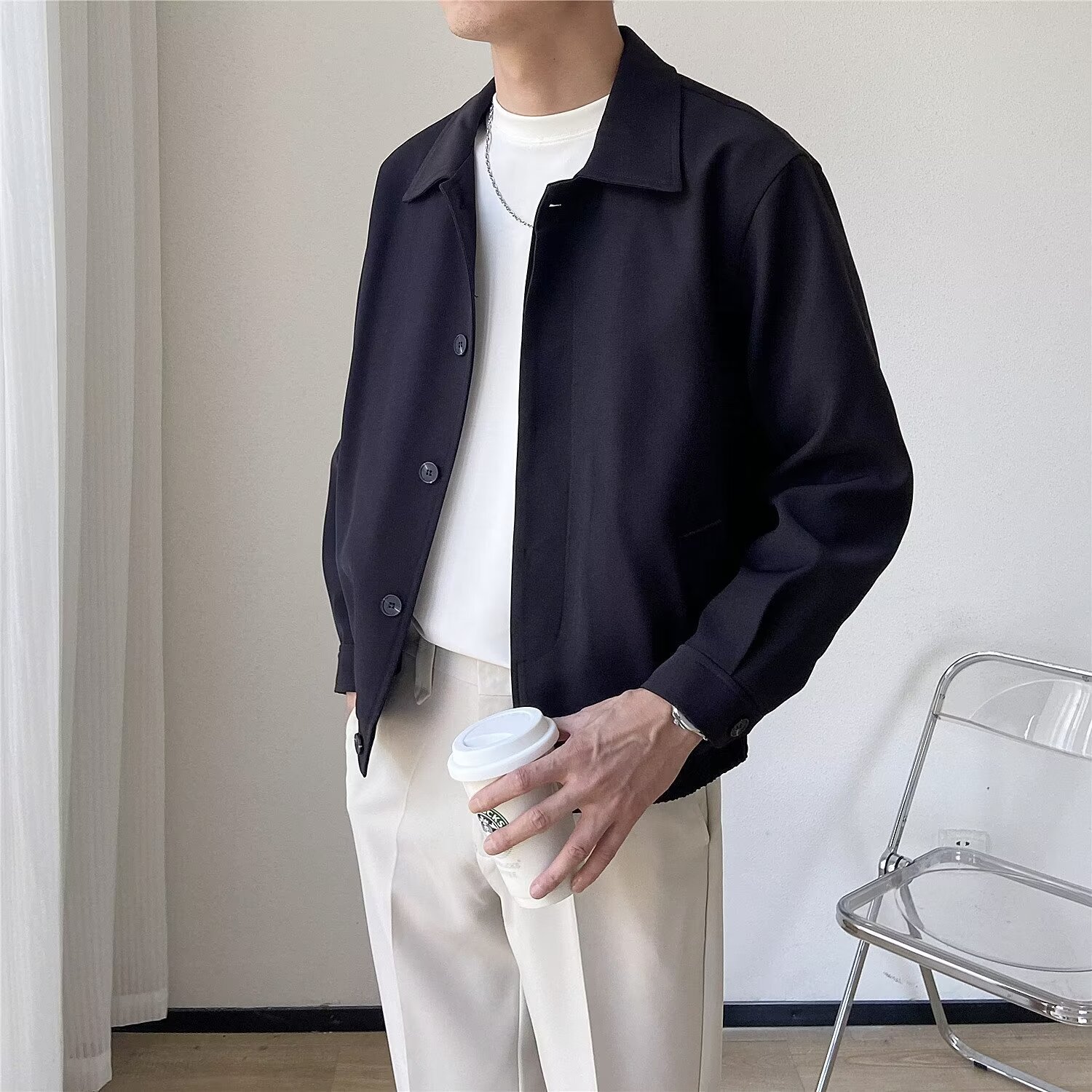 Light Mature Style Handsome Jacket Men Designer Jacket Men's Jacket Spring And Autumn Korean Version Design Trendy Turn-down Collar Retro Workwea