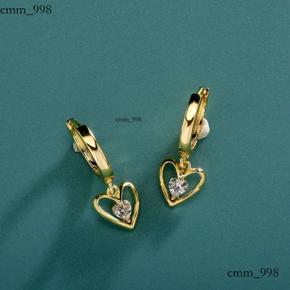 Niche High-End Heart-Shaped Sterling Silver Zircon Earrings Trendy Hoop Simple Ins Style Versatile Personality Temperament Ear Jewelry
