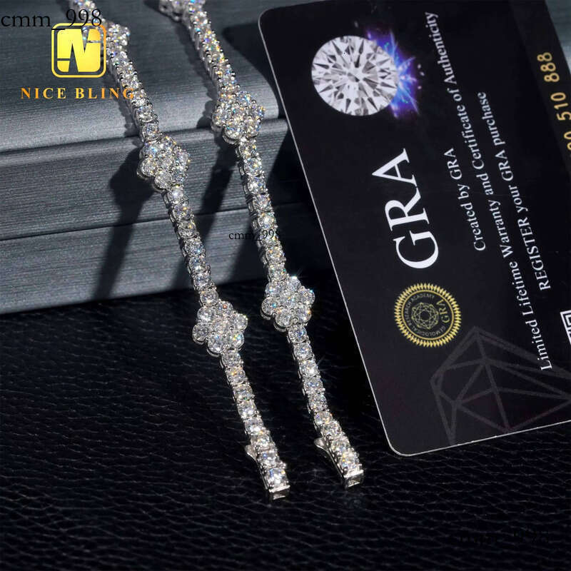 Ready to Ship 3mm Flower Bracelets Sterling Sier VVS Moissanite Dia Tennis Bracelet Hip Hop Fashion Jewelry