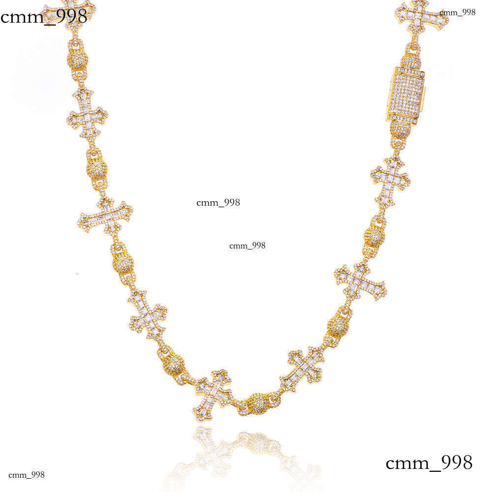 Hip-Hop Mixed Inlaid T Cubic Moissanite chain Cross Necklace for Men with High-End Feel and Full Dia Round Bead Chain
