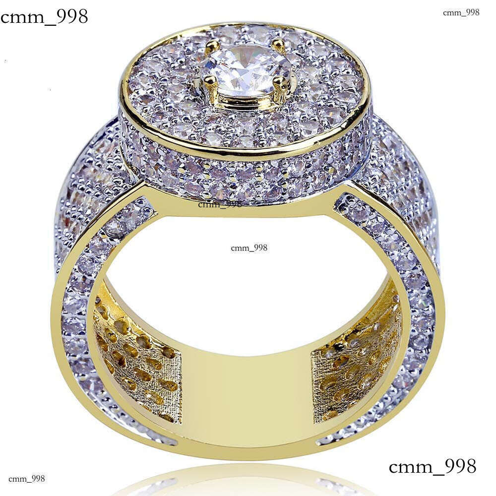 Men's Classic Large Real Gold Plated Micro Paved Full Zircon Hip Hop Ring