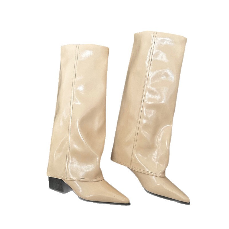 Free shipping designer Boots High quality fashionable thick heeled boots with high heels round headed knight high boots Luminous white black