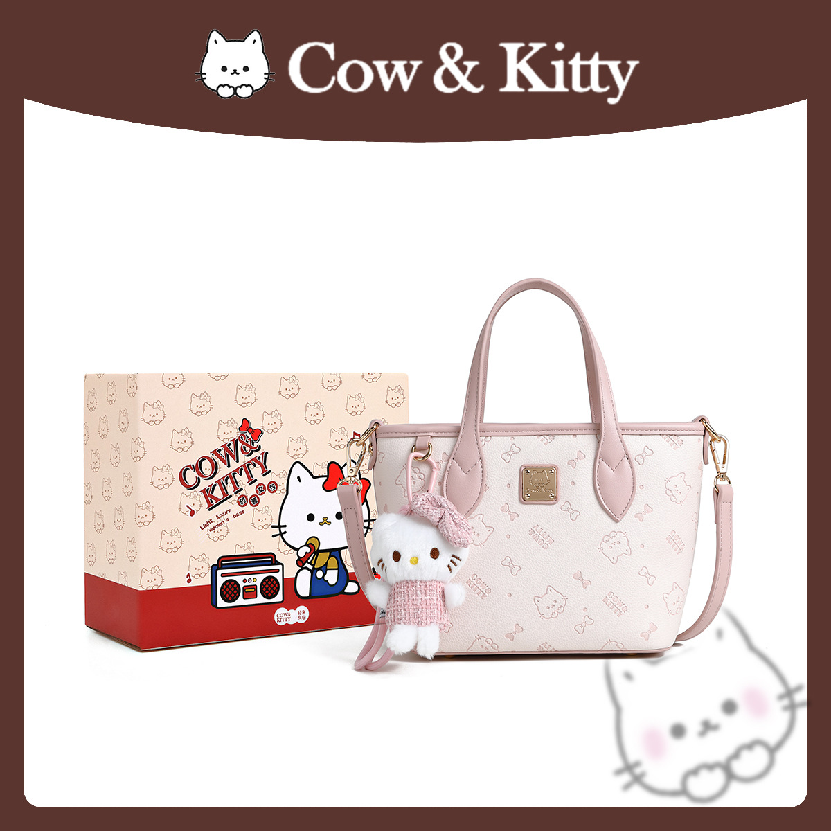 Cow & Kitty designer bag free shipping Cute printed single shoulder tote bag large capacity shopping commuting and versatile bucket bag for woman