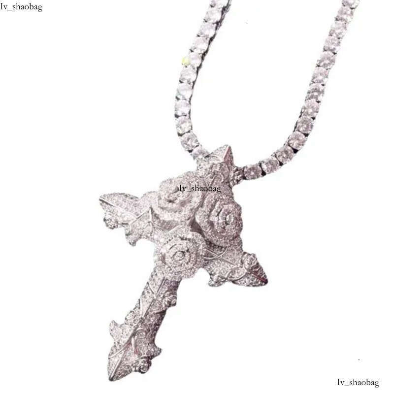 Hip hop rose cross pendant necklace mens copper inlaid zircon hip-hop trendy jewelry 825 aaa