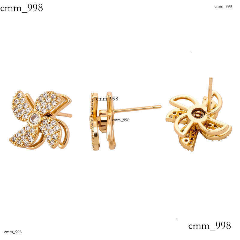 Sier Needle Inlaid Dia Rotating Windmill French Exquisite High-end Design Stud Earrings Elegant Ear Jewelry