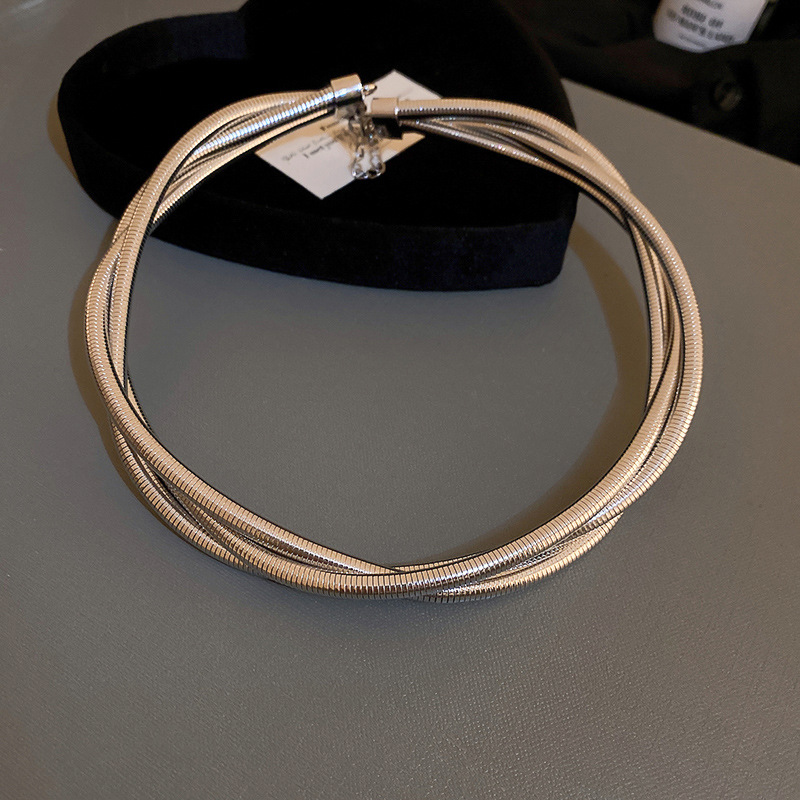 Metal Multi-layer Wrapped Twist Necklace Versatile Minimalist Style Elegant Choker Heavy Craft Design Jewelry Accessories for Women - view 6