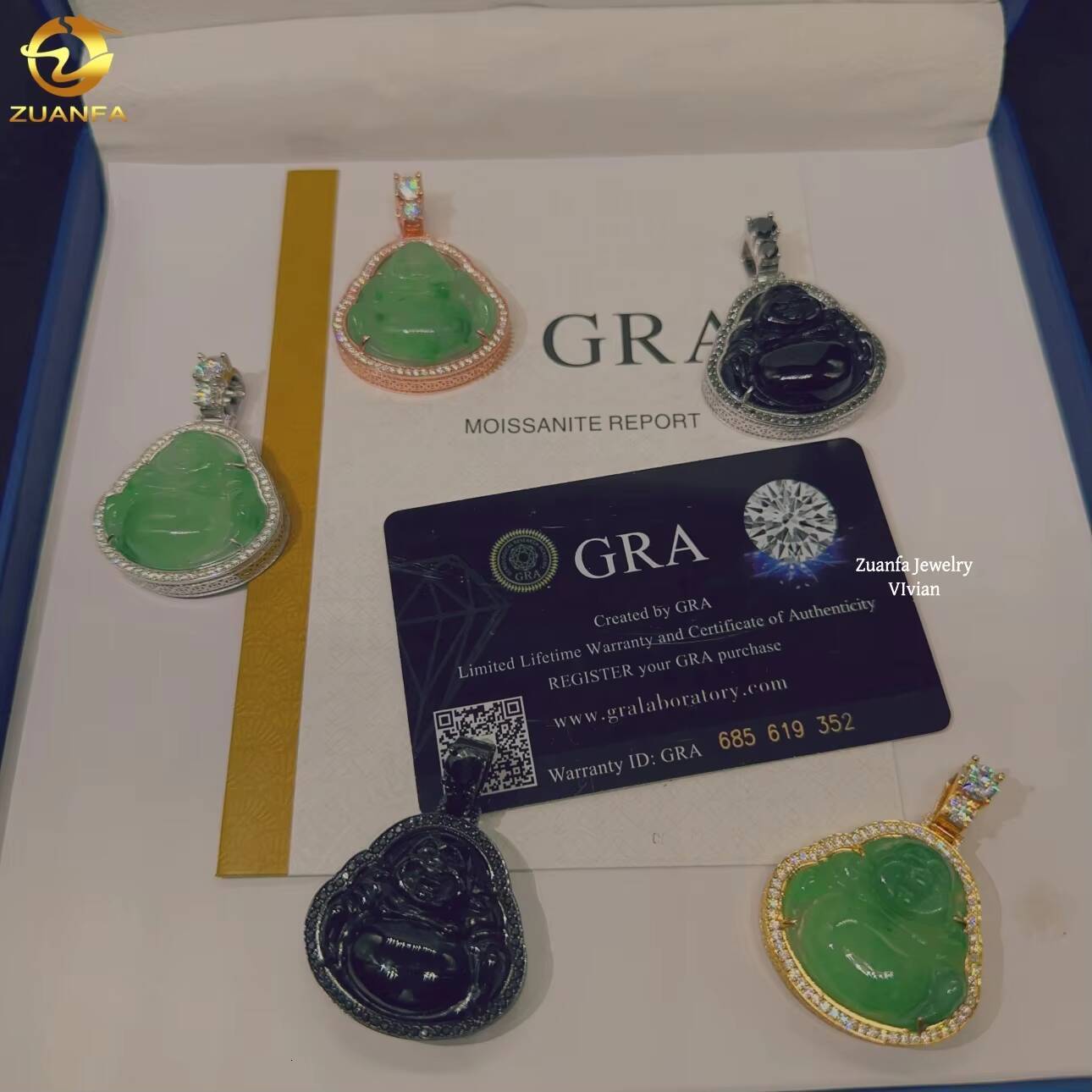 Hip Hop Custom Sterling Silver 925 Moissanite Iced Out D Color VVS Moissanite Diamond Green Jade Buddha Pendant