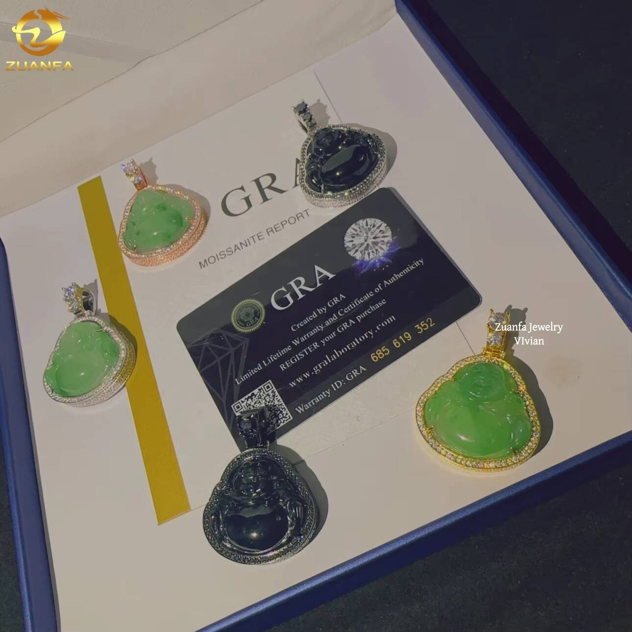 Hip Hop Custom Sterling Silver 925 Moissanite Iced Out D Color VVS Moissanite Diamond Green Jade Buddha Pendant