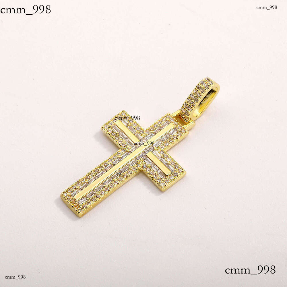 Slim Long Dia Cross Pendant Personality Real Gold Plated Sterling Silver Moissanite chain Necklace