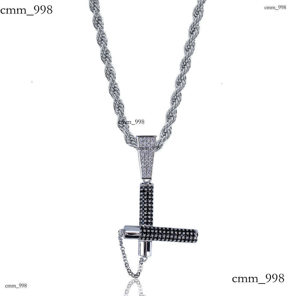 Hip Hop Micro Paved Black Moissanite chain Nunchaku Pendant Men's Trendy Necklace