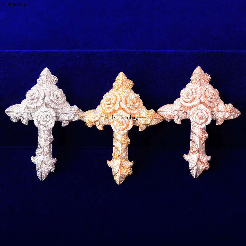 Hip hop rose cross pendant necklace mens copper inlaid zircon hip-hop trendy jewelry 825 aaa