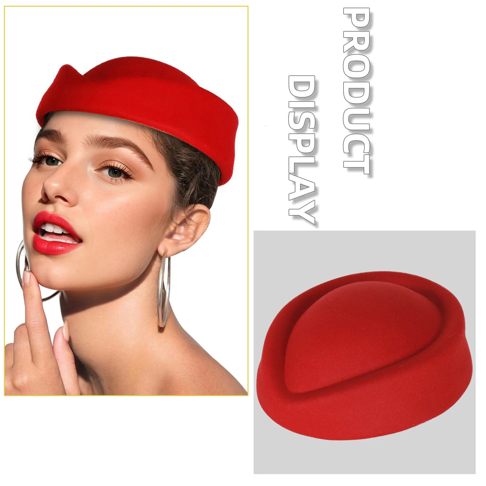 Stewardess Hat Felt Beret Hats for Women Woolen Flight Attendant Hat Pillbox Cap Stewardess Costume Cosplay for Dance Band 251008