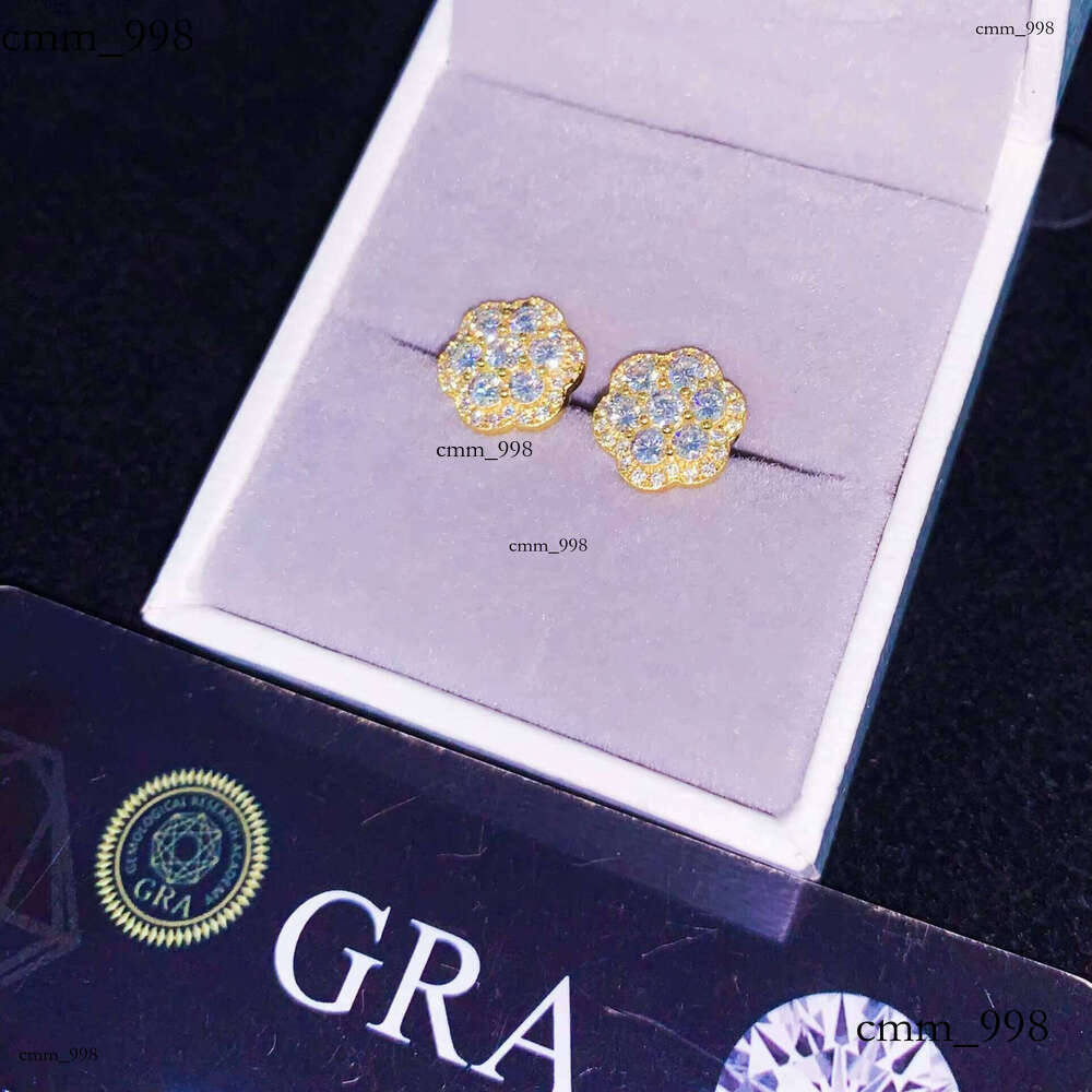 Trendy 10mm Moissanite Earrings Flower Pure Sier Boutique Accessories Hip Hop Jewelry Gift Set