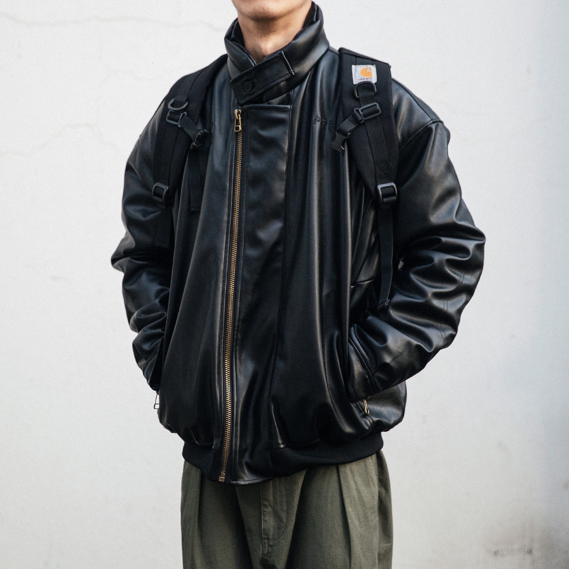 Japanese Style Trendy Brand Stand Collar Motorcycle Leather Jacket Cotton Coat Men Loose Windproof Warm Cotton Jacket Men Designer Jacket Jacket Korean Style
