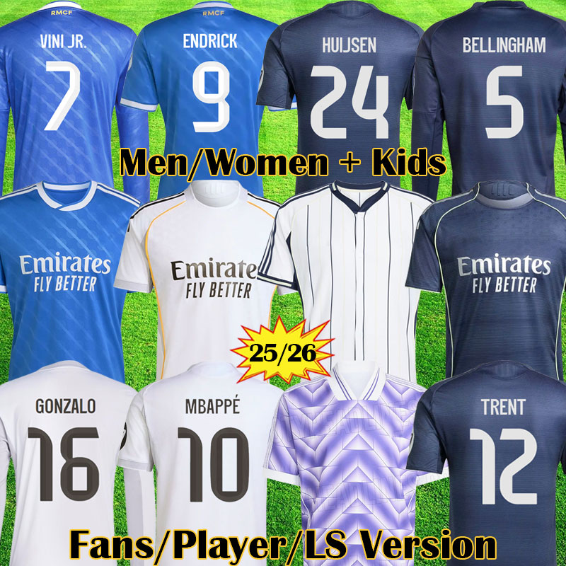 25 26 Player Version BELLINGHAM REALS Soccer Jerseys MBAPPE ENDRICK Lifestyle VINI JR MASTANTUONO kits GONZALO camiseta 2025 2026 kids football shirt Pack MaDRid RM