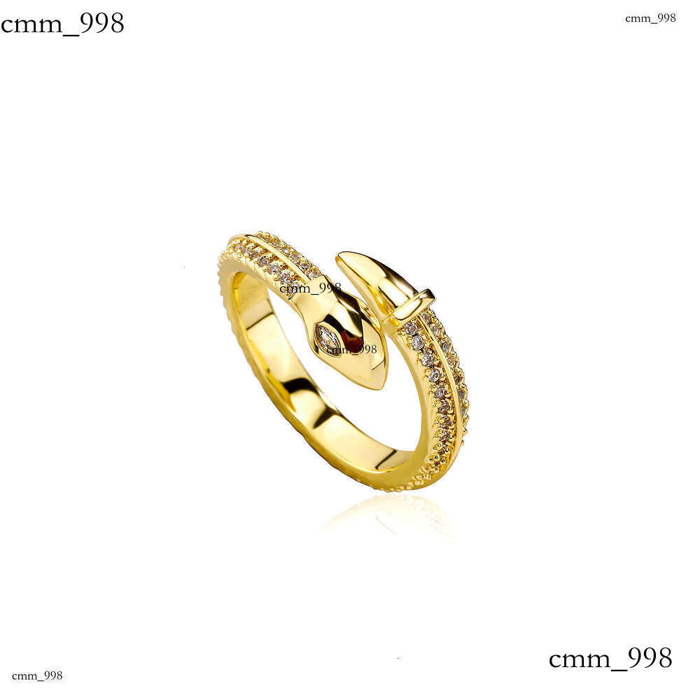 Open Sterling Silver Plated 14K Gold Zircon Personality White Eye Snake Design Ring for Women Wholesale