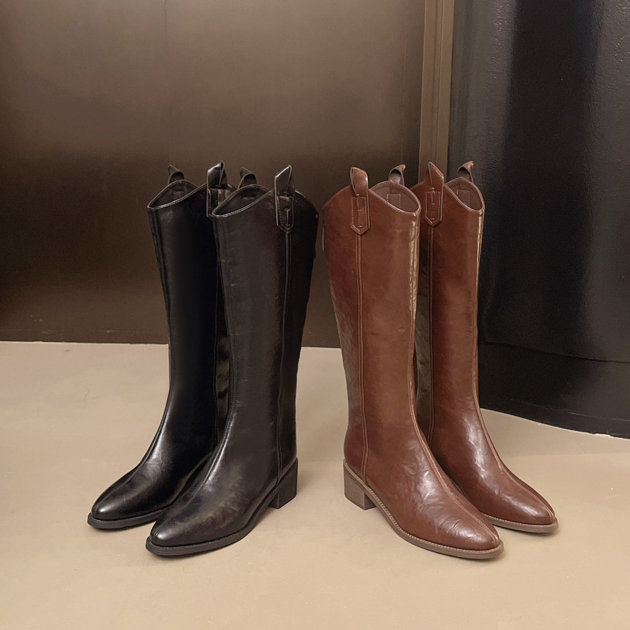 Free shipping designer Boots High quality fashionable thick heeled boots with high heels round headed knight high boots Elegant