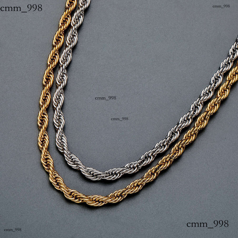 Hip Hop Plain 5mm Thickened and Densified Sterling Silver Twist Chain Color-Retaining Electroplated Twisted Rope Set Necklace Bracelet