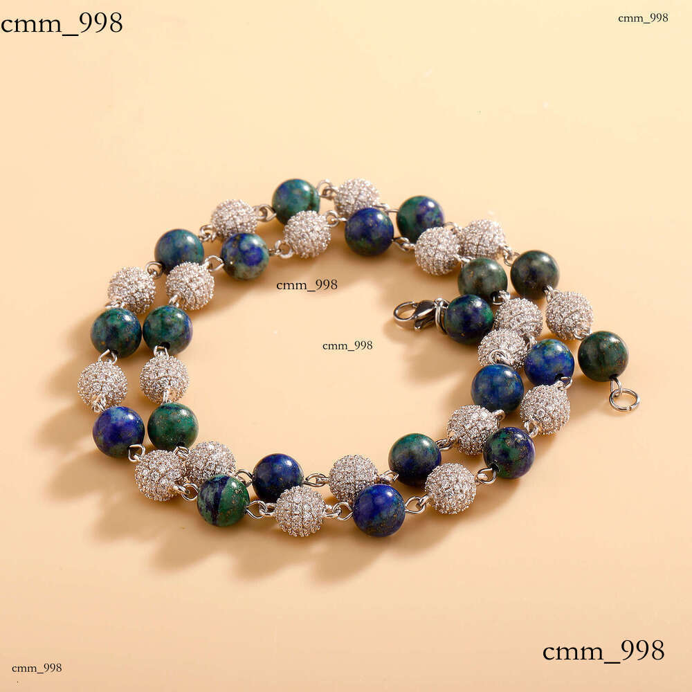 Jewelry 6-8mm Full Inlaid Sparkling Moissanite chain Clavicle Chain Hip-Hop Men and Women Lapis Lazuli Natural Stone Necklace