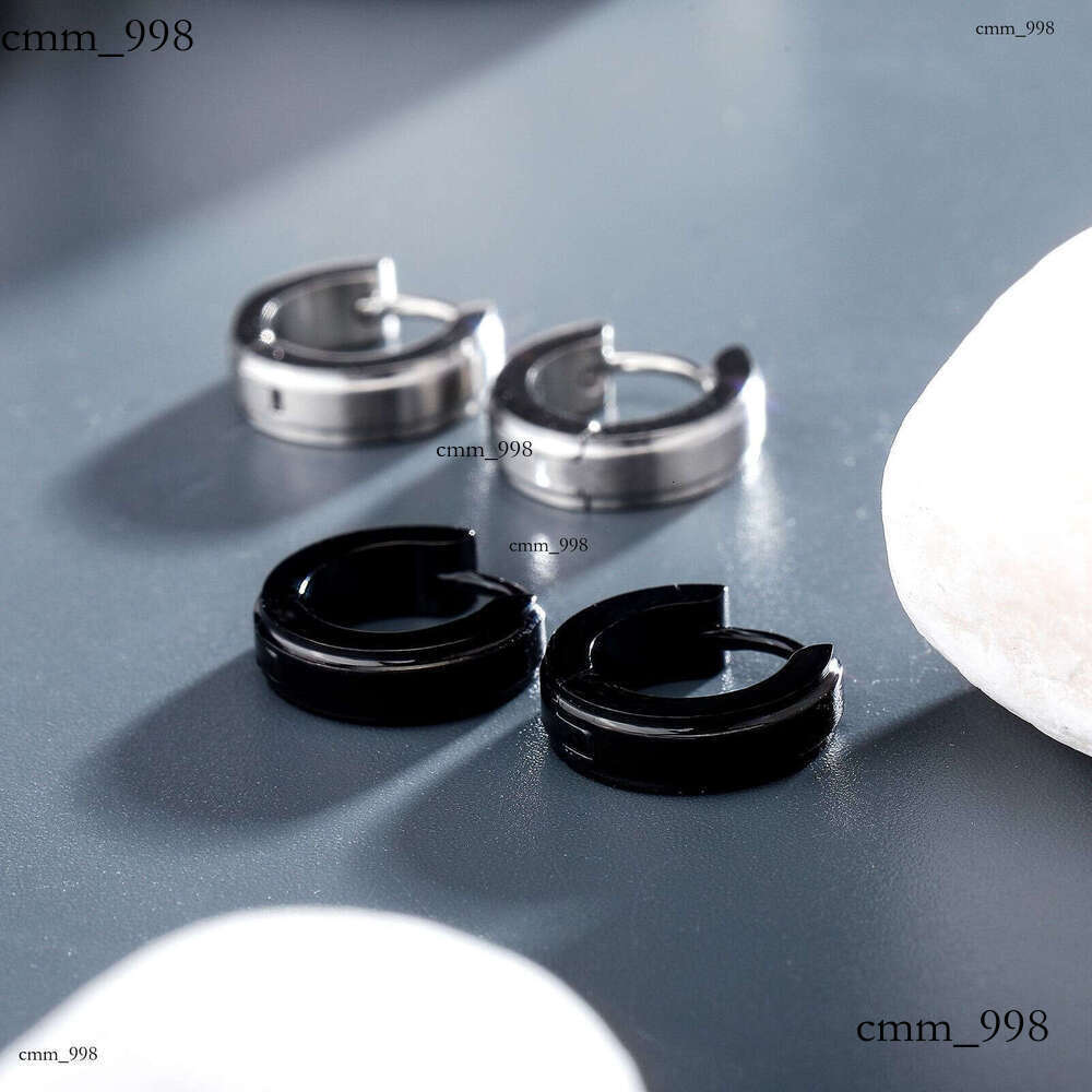 Hip Hop Men's Trendy Personality Smooth Surface Earrings Sterling Silver Simple Inlaid Dia Fashion Cuffs Niche Ear Jewelry