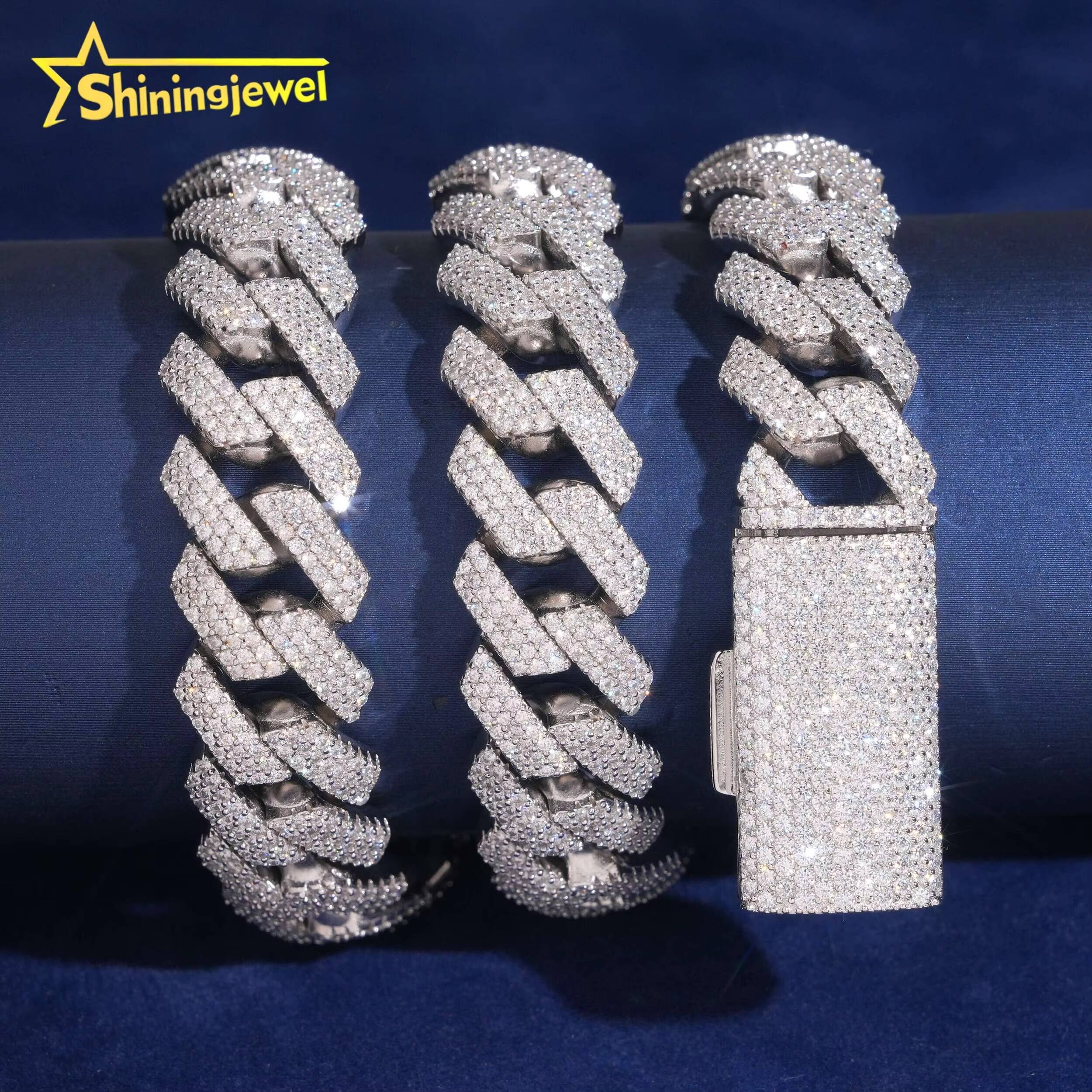 GRA Certificate 15mm 3Rows 925 Silver VVS Moissanite Necklace Iced Out Hip Hop Jewelry Diamond Cuban Link Chain Bracelet