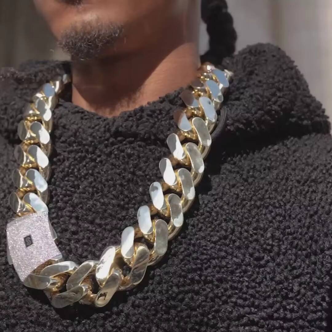 Hip Hop Jewelry 14K 18K Gold Plated Monaco Chain Classic Pav Lock Choker Big Thick Miami Cuban Link Chain Mens Necklace