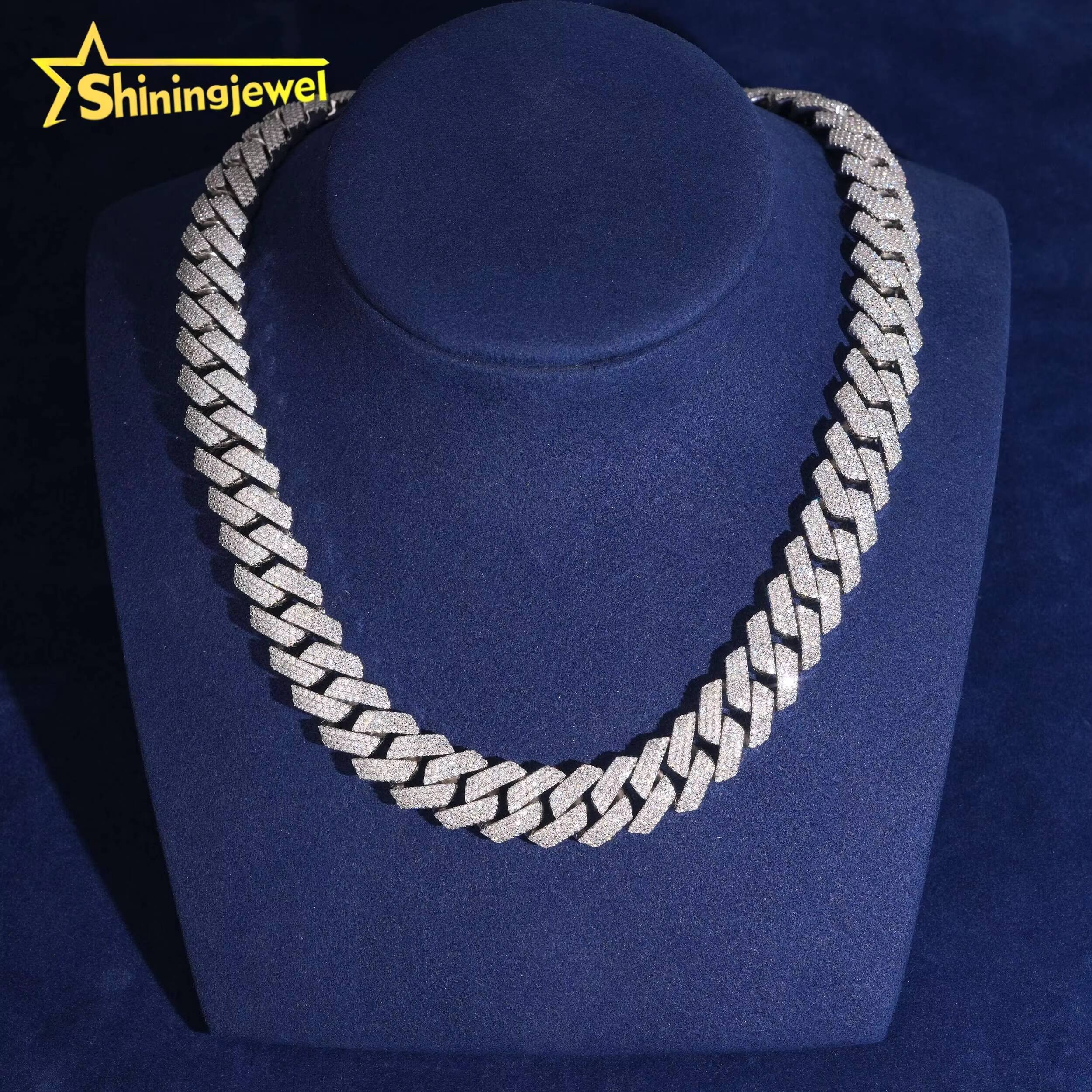 GRA Certificate 15mm 3Rows 925 Silver VVS Moissanite Necklace Iced Out Hip Hop Jewelry Diamond Cuban Link Chain Bracelet