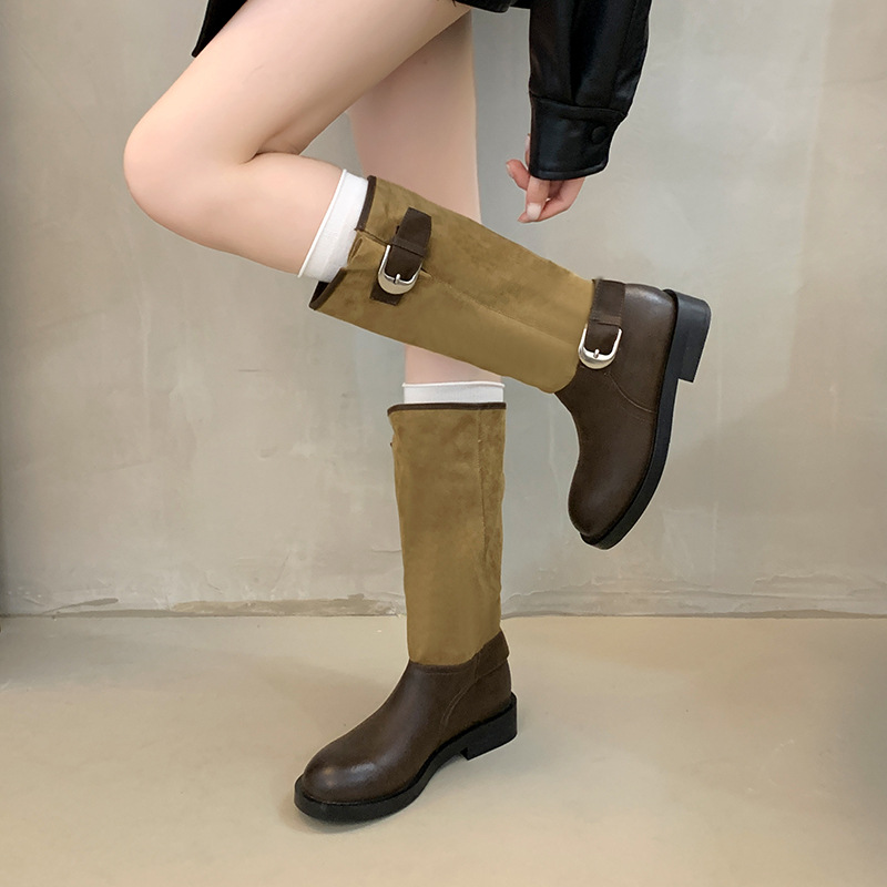 Free shipping designer Boots High quality fashionable thick heeled boots with high heels round headed knight high boots Customizable black