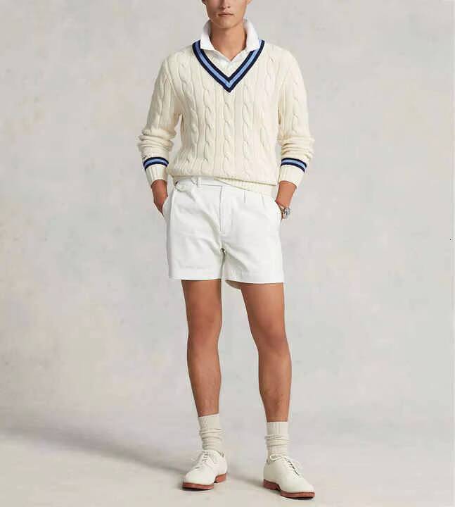 Wholesale Custom Mens Classic Cable Texture VNeck Striped Trim Varsity Cricket Design Knitted Sweater